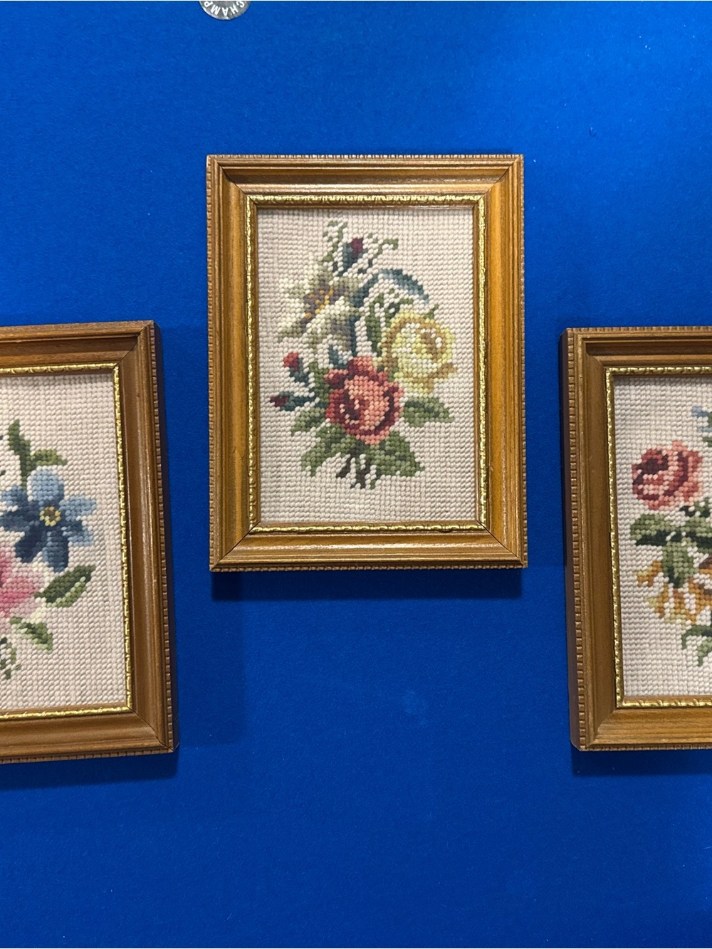 Antique Gold Framed Floral Needlepoint Wall Art - Multi